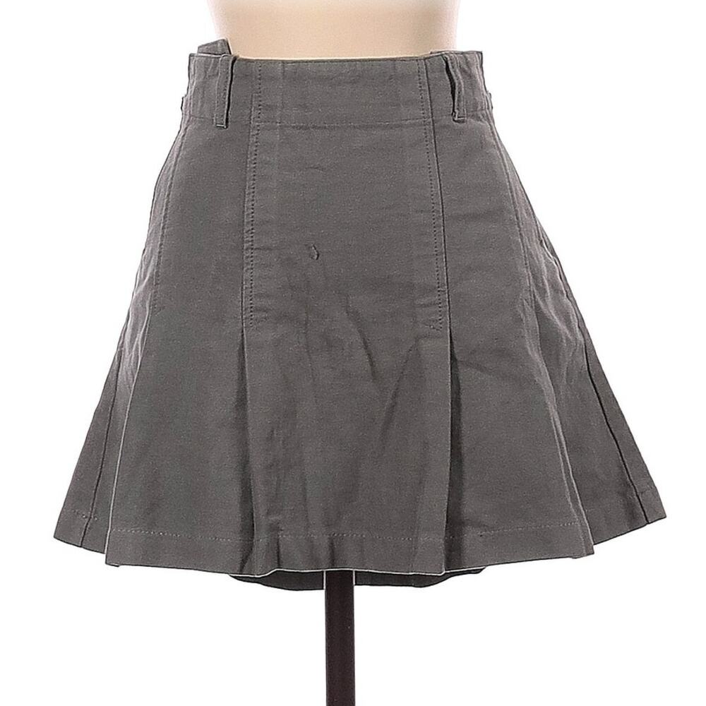 Ted Baker Jean Vintage Pleated Faux Suede Circle Mini Skirt Green Gray Size 3